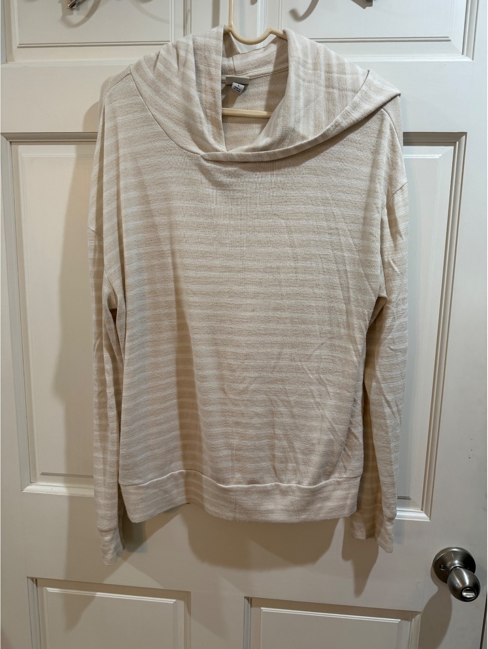 a new day Women's Lightweight Beige Striped Sweater Hoodie Size Large